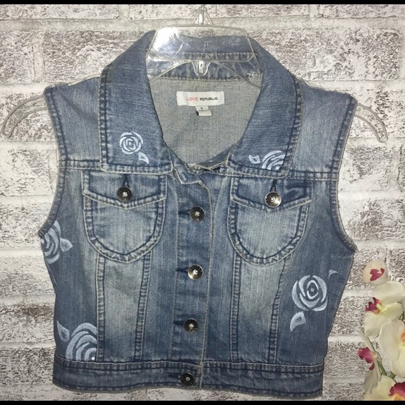 Hand-Painted Christian Flowers Denim & Lace Vest - Picture 2 of 4